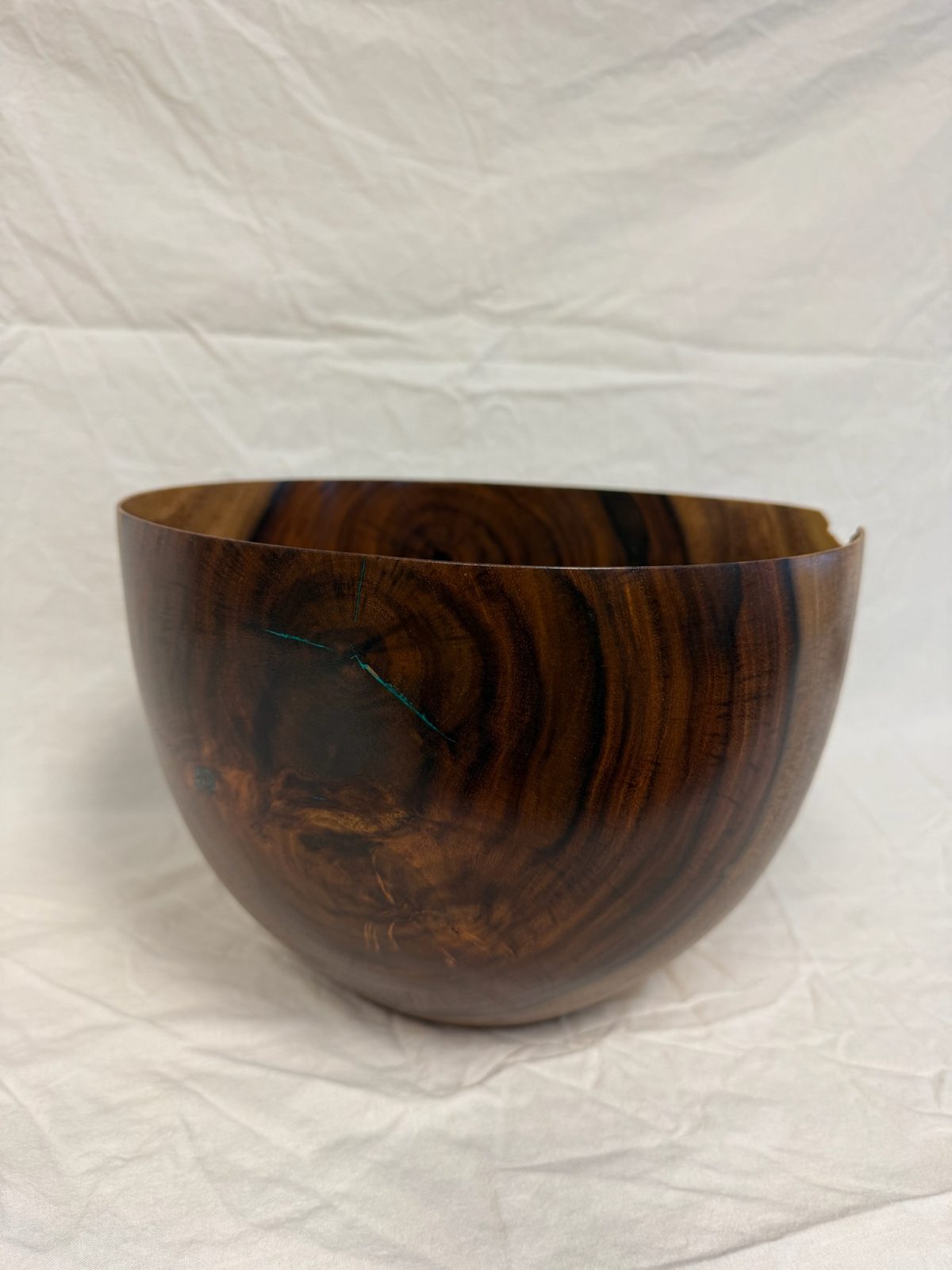 Hand-turned bowl with a hairline turquoise inlay accent