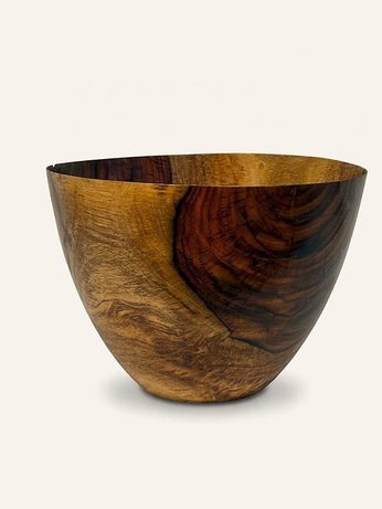 Hand-turned bowl with two-tone caramel and dark heartwood grain