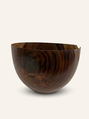 Hand-turned bowl with a hairline turquoise inlay accent